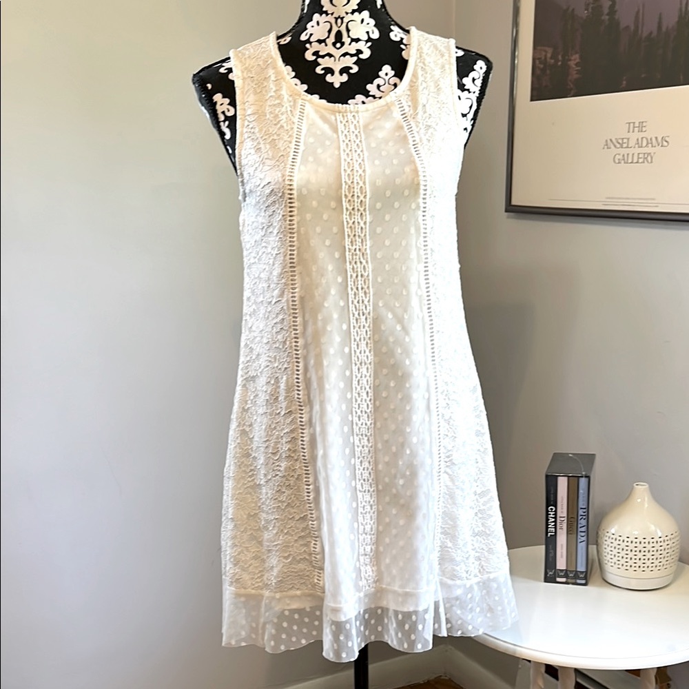 Trixxi Y2K Ivory White Lace Sheer Overlay Sleeveless Dress Size M EUC
